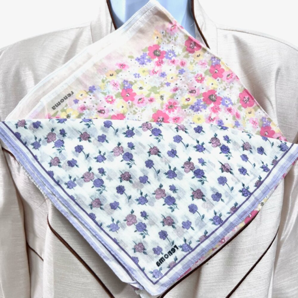 2 Renoma Paris Mini Scarf 20"  white pink  purple orange orange Floral   (43) - Picture 8 of 9